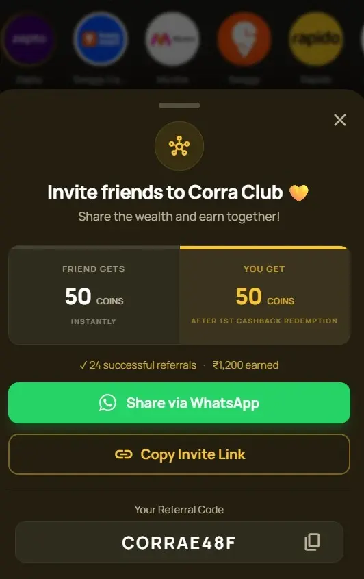 Club Corra referral code, invite code and refer & earn offer