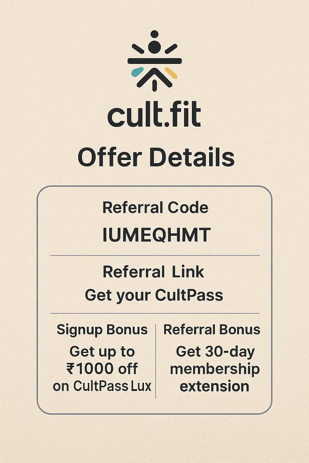 CultFit referral code — Save on Your Fitness Journey with CultFit Referral Code IUMEQHMT. Sharing a CultFit referral code is a smart way to unlock exclusive dis...