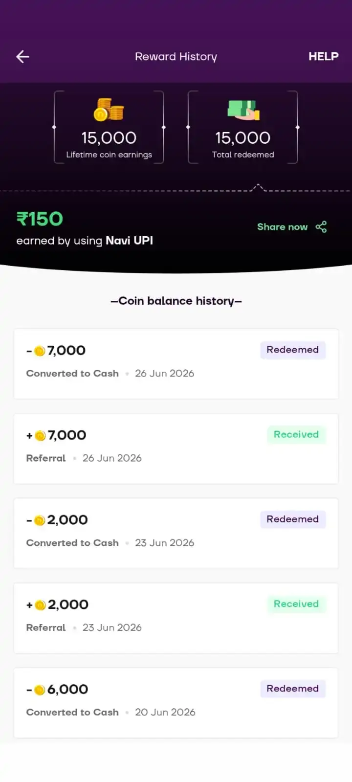 Screenshot of navi referral rewards