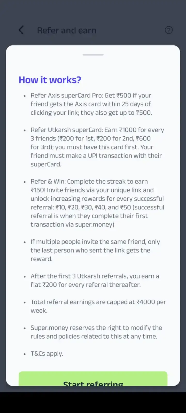 SuperMoney terms and conditions details